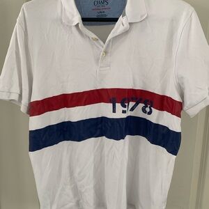 Vintage Chaps White Polo Shirt with Red and Blue Stripes  A11